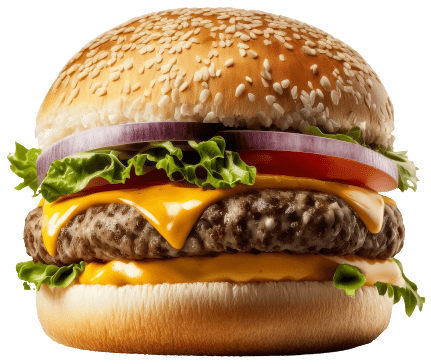 A burger with mushroom, swiss cheese, caramelized onion and garlic aioli