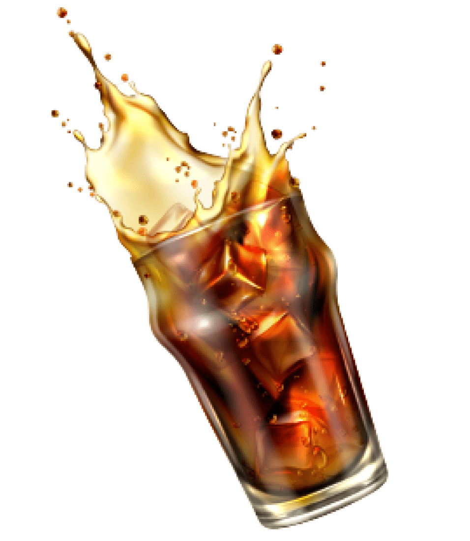 A photo of two glasses of different beverages on a colorful background.